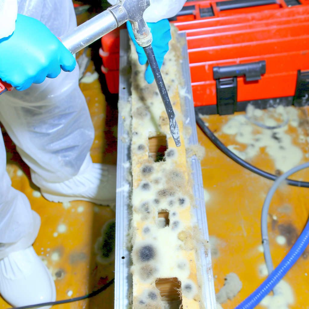 Mold remediation equipment including HEPA air scrubbers and dehumidifiers deployed in a Shreveport LA property